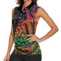 New Caledonia Christmas Women Sleeveless Polo Shirt Seashell Xmas Tree Tribal Waves DT05 - Polynesian Pride