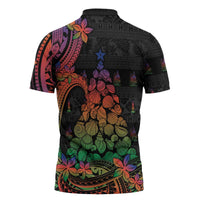New Caledonia Christmas Zipper Polo Shirt Seashell Xmas Tree Tribal Waves - Polynesian Pride