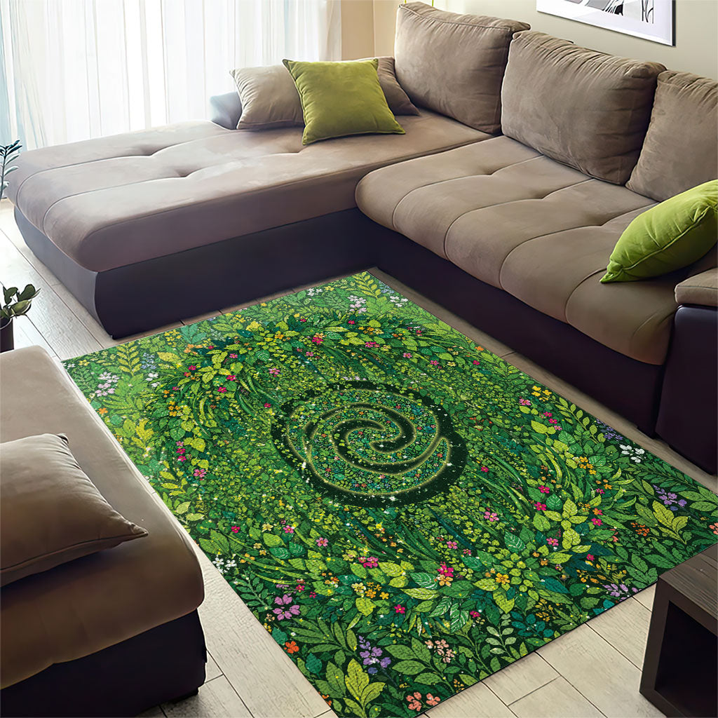 Polynesia Mother Nature Area Rug Glowing Heart Spiral Tropical Vine Floral