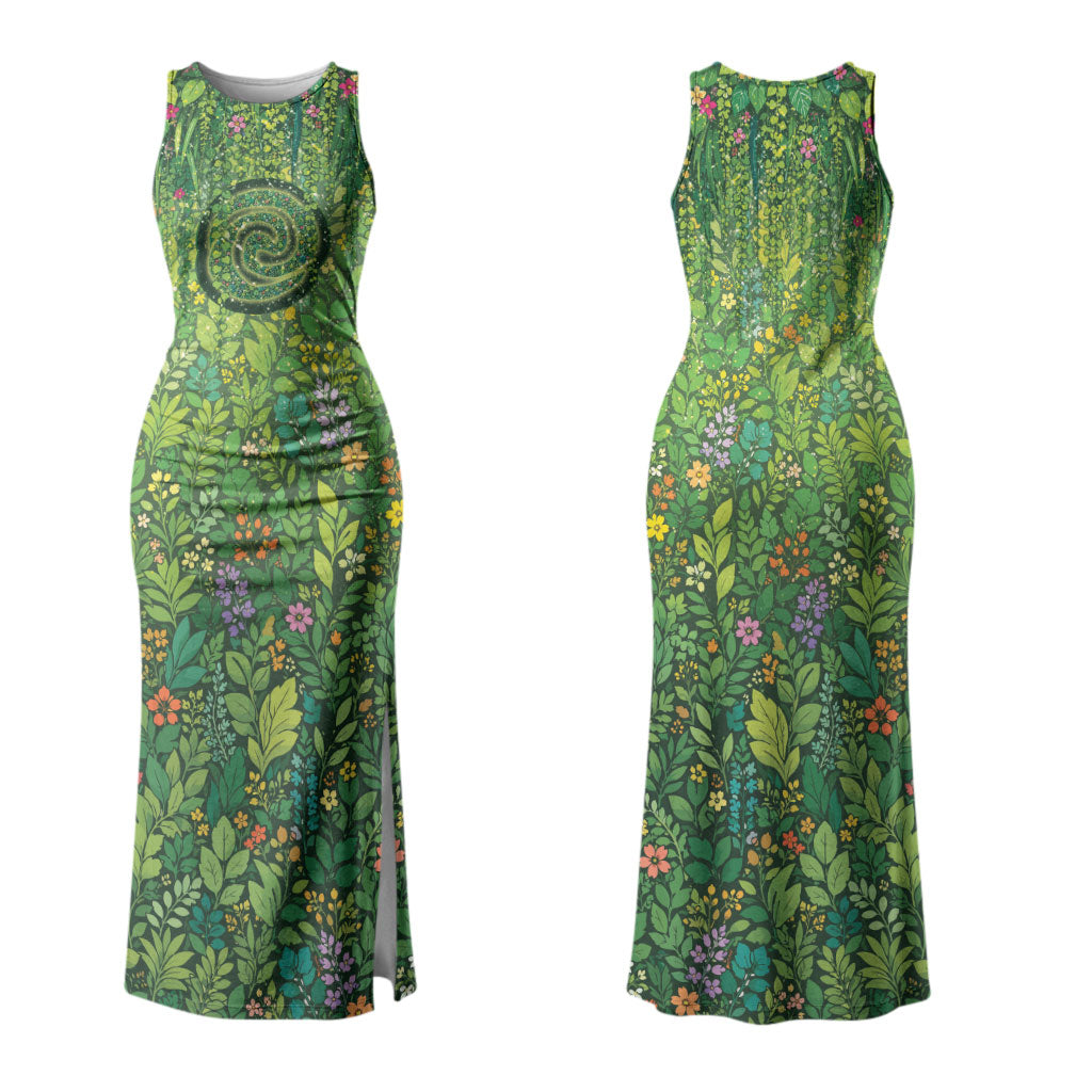 Polynesia Mother Nature Couples Matching Tank Maxi Dress and Hawaiian Shirt Glowing Heart Spiral Tropical Vine Floral