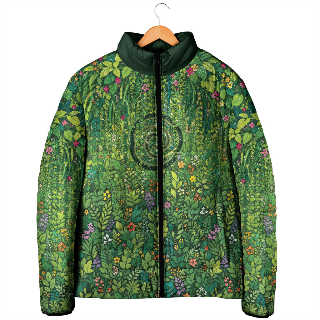 Polynesia Mother Nature Padded Jacket Glowing Heart Spiral Tropical Vine Floral