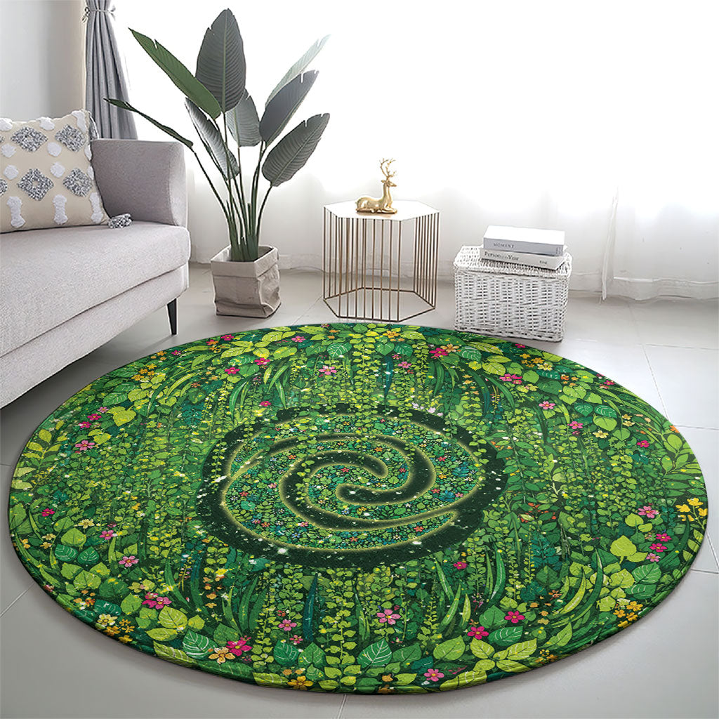 Polynesia Mother Nature Round Carpet Glowing Heart Spiral Tropical Vine Floral