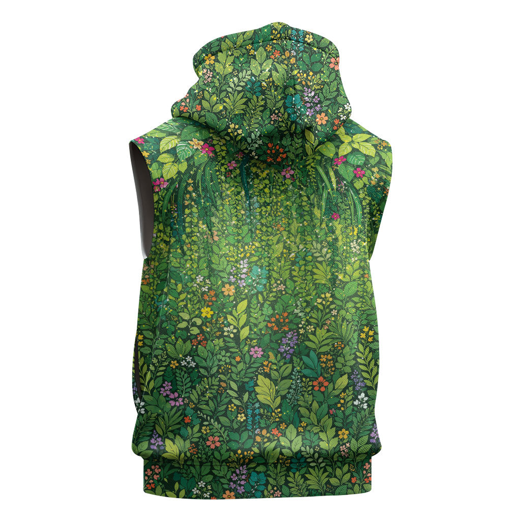 Polynesia Mother Nature Sleeveless Hoodie Glowing Heart Spiral Tropical Vine Floral