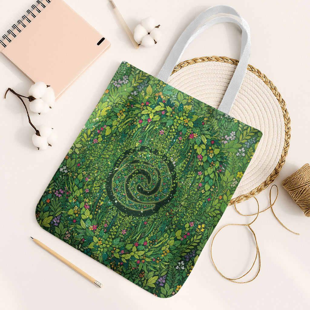 Polynesia Mother Nature Tote Bag Glowing Heart Spiral Tropical Vine Floral