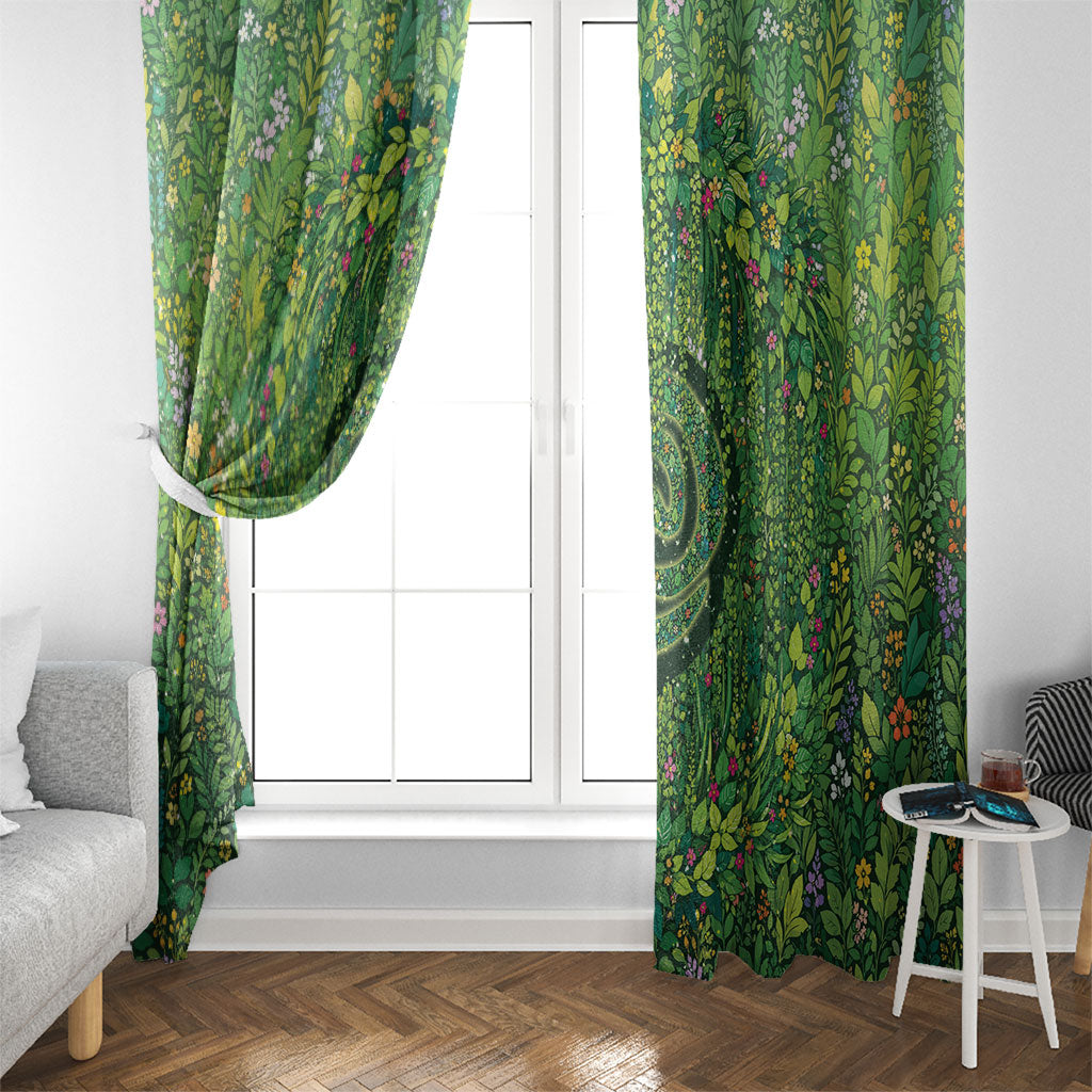 Polynesia Mother Nature Window Curtain Glowing Heart Spiral Tropical Vine Floral