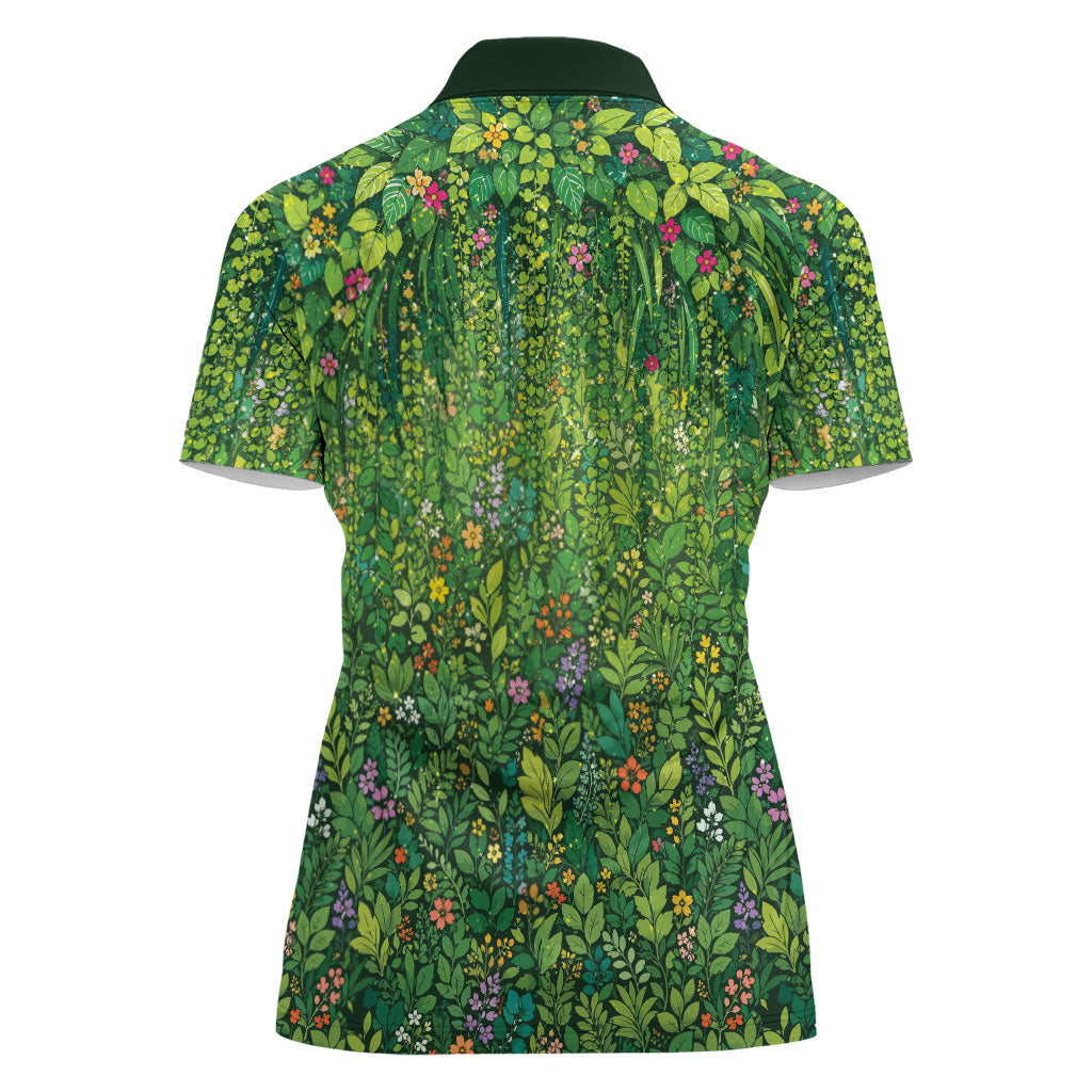 Polynesia Mother Nature Women Polo Shirt Glowing Heart Spiral Tropical Vine Floral