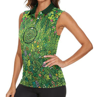 Polynesia Mother Nature Women Sleeveless Polo Shirt Glowing Heart Spiral Tropical Vine Floral