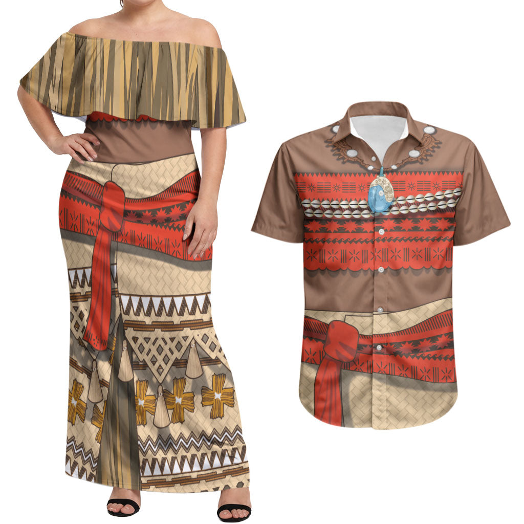 Polynesia Ocean Princess Inspired Cosplay Costume Couples Matching Off Shoulder Maxi Dress and Hawaiian Shirt