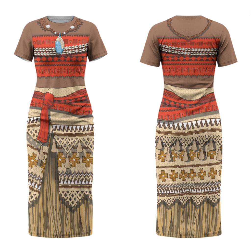 Polynesia Ocean Princess Inspired Cosplay Costume Couples Matching Short Sleeve Bodycon Dress and Long Sleeve Button Shirt