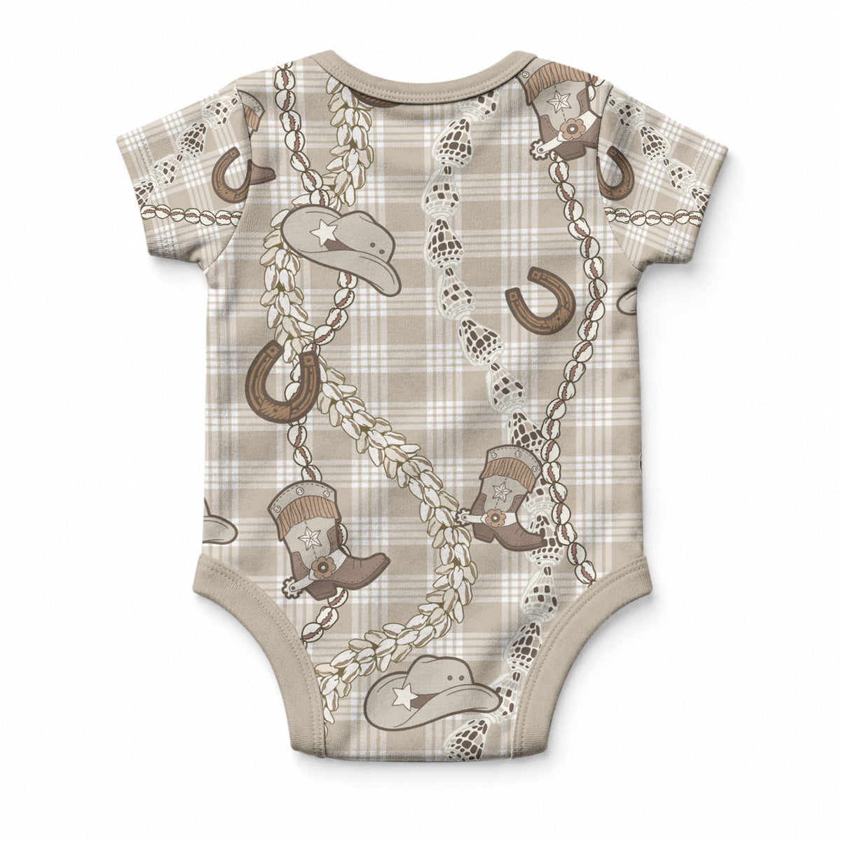 Hawaii Palaka Cowboy Baby Onesie Shell Maile Lei With Western Patterns