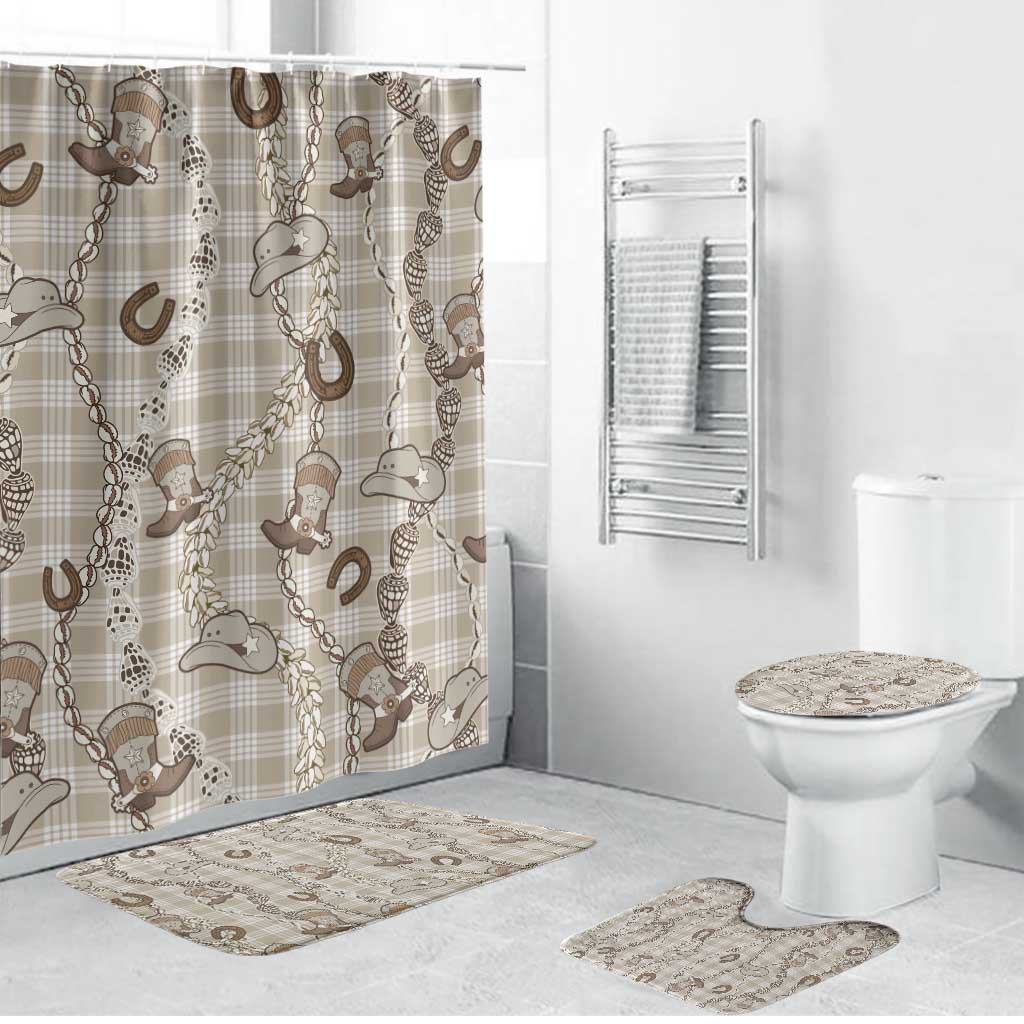 Hawaii Palaka Cowboy Bathroom Set Shell Maile Lei With Western Patterns - Polynesian Pride