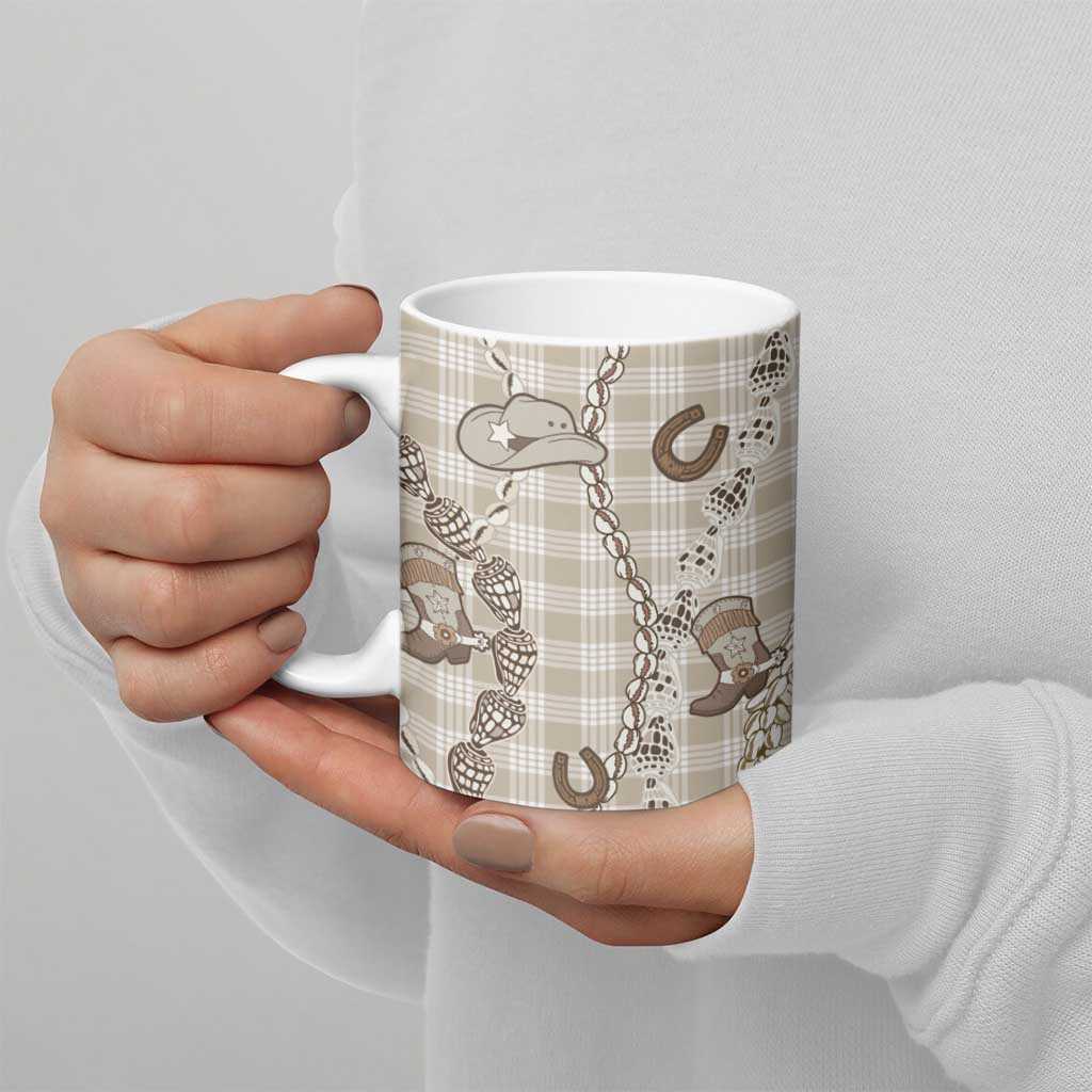 Hawaii Palaka Cowboy Ceramic Mug Shell Maile Lei With Western Patterns - Polynesian Pride