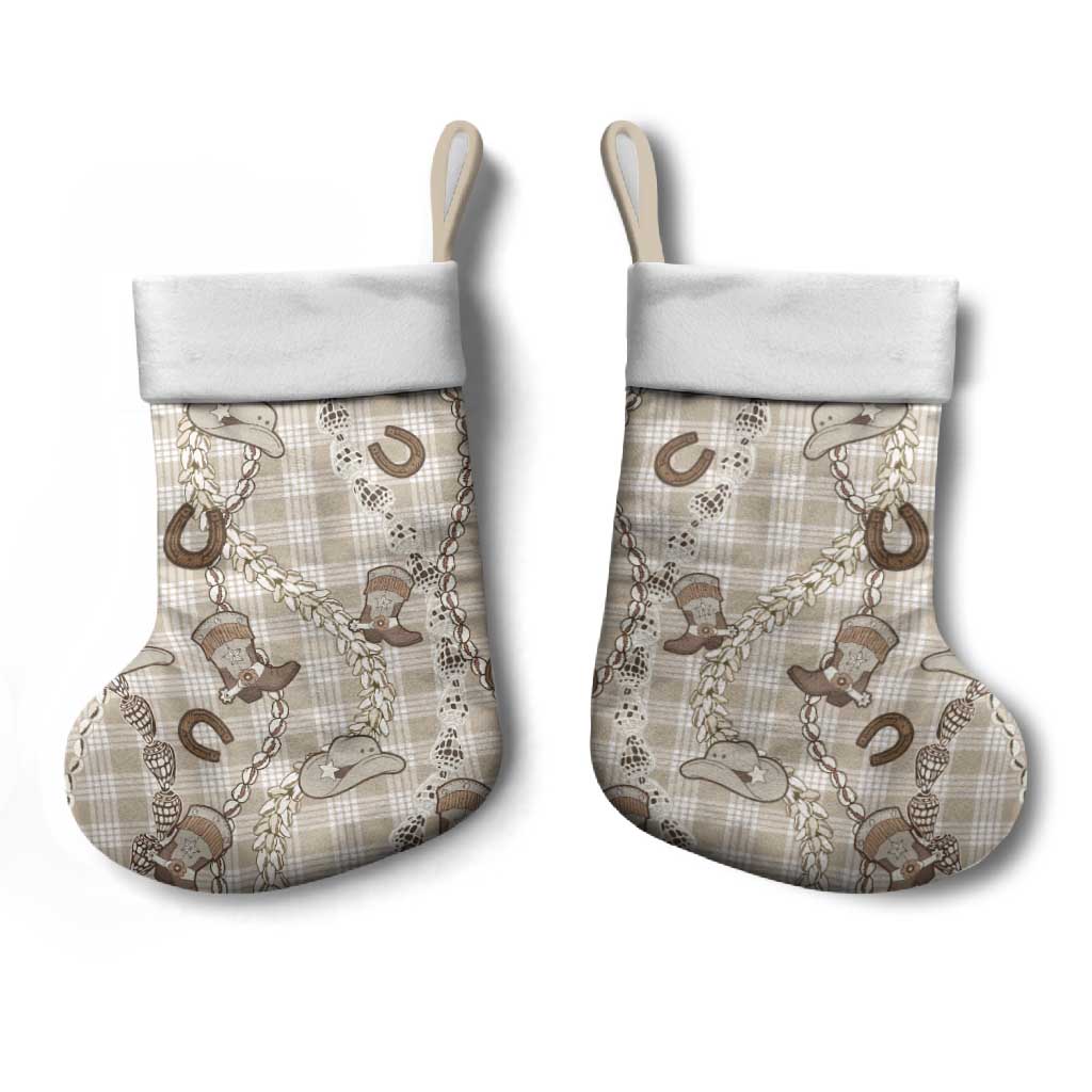 Hawaii Palaka Cowboy Christmas Stocking Shell Maile Lei With Western Patterns - Polynesian Pride