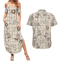 Hawaii Palaka Cowboy Couples Matching Summer Maxi Dress and Hawaiian Shirt Shell Maile Lei With Western Patterns - Polynesian Pride