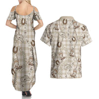 Hawaii Palaka Cowboy Couples Matching Summer Maxi Dress and Hawaiian Shirt Shell Maile Lei With Western Patterns - Polynesian Pride
