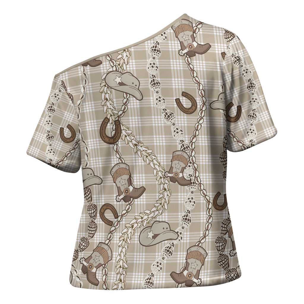Hawaii Palaka Cowboy Cross Shoulder Shirt Shell Maile Lei With Western Patterns - Polynesian Pride