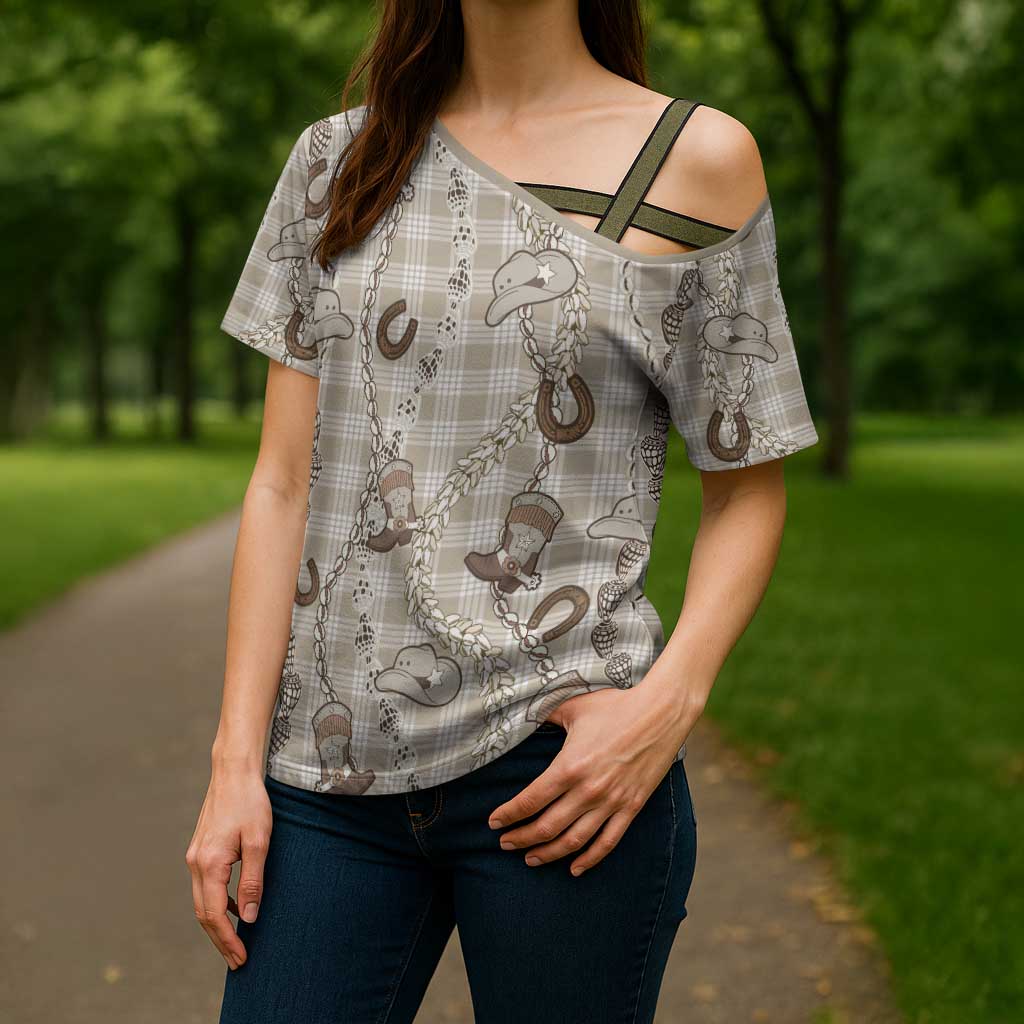 Hawaii Palaka Cowboy Cross Shoulder Shirt Shell Maile Lei With Western Patterns - Polynesian Pride