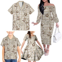 Hawaii Palaka Cowboy Family Matching Off The Shoulder Long Sleeve Dress and Hawaiian Shirt Shell Maile Lei With Western Patterns DT05 - Polynesian Pride