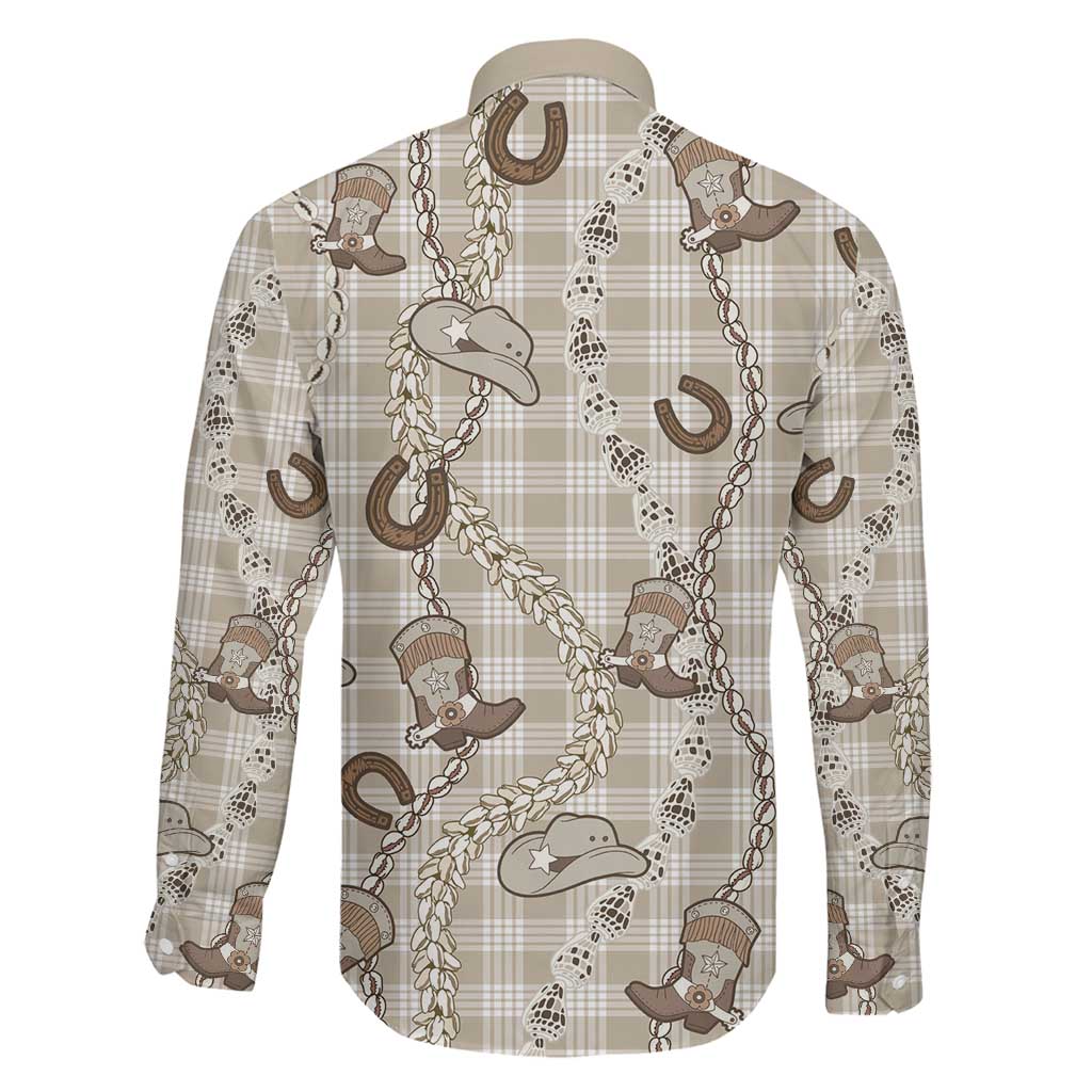Hawaii Palaka Cowboy Family Matching Off The Shoulder Long Sleeve Dress and Hawaiian Shirt Shell Maile Lei With Western Patterns DT05 - Polynesian Pride