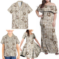 Hawaii Palaka Cowboy Family Matching Off Shoulder Maxi Dress and Hawaiian Shirt Shell Maile Lei With Western Patterns DT05 - Polynesian Pride