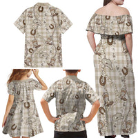 Hawaii Palaka Cowboy Family Matching Off Shoulder Maxi Dress and Hawaiian Shirt Shell Maile Lei With Western Patterns DT05 - Polynesian Pride