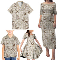 Hawaii Palaka Cowboy Family Matching Puletasi and Hawaiian Shirt Shell Maile Lei With Western Patterns - Polynesian Pride