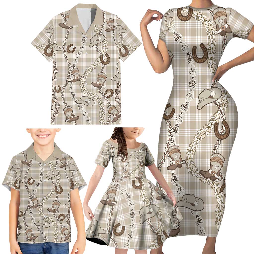 Hawaii Palaka Cowboy Family Matching Short Sleeve Bodycon Dress and Hawaiian Shirt Shell Maile Lei With Western Patterns DT05 - Polynesian Pride