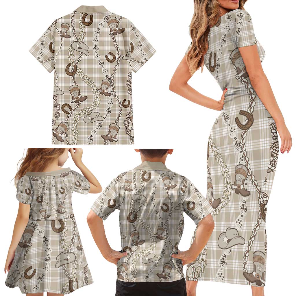 Hawaii Palaka Cowboy Family Matching Short Sleeve Bodycon Dress and Hawaiian Shirt Shell Maile Lei With Western Patterns DT05 - Polynesian Pride