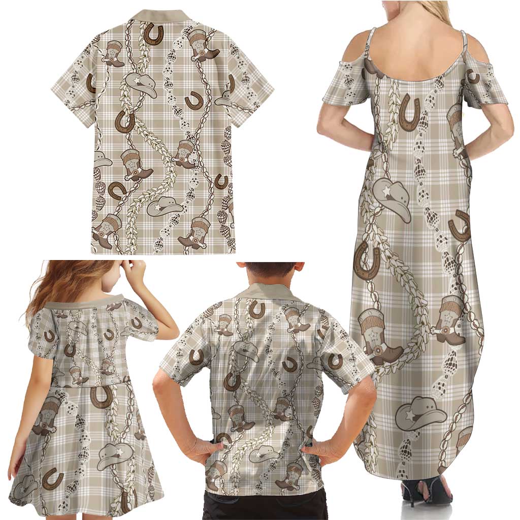 Hawaii Palaka Cowboy Family Matching Summer Maxi Dress and Hawaiian Shirt Shell Maile Lei With Western Patterns DT05 - Polynesian Pride