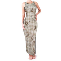 Hawaii Palaka Cowboy Family Matching Tank Maxi Dress and Hawaiian Shirt Shell Maile Lei With Western Patterns DT05 Mom's Dress Beige - Polynesian Pride