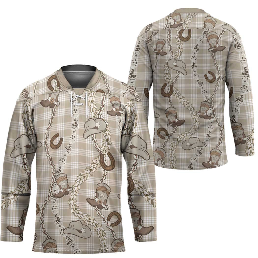Hawaii Palaka Cowboy Hockey Jersey Shell Maile Lei With Western Patterns - Polynesian Pride