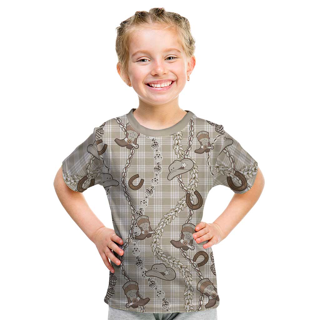 Hawaii Palaka Cowboy Kid T Shirt Shell Maile Lei With Western Patterns - Polynesian Pride