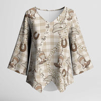 Hawaii Palaka Cowboy Kimono Sleeve Blouse Shell Maile Lei With Western Patterns DT05 Female Beige - Polynesian Pride