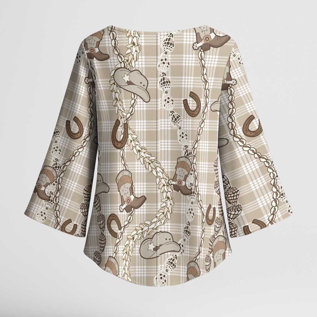 Hawaii Palaka Cowboy Kimono Sleeve Blouse Shell Maile Lei With Western Patterns DT05 - Polynesian Pride