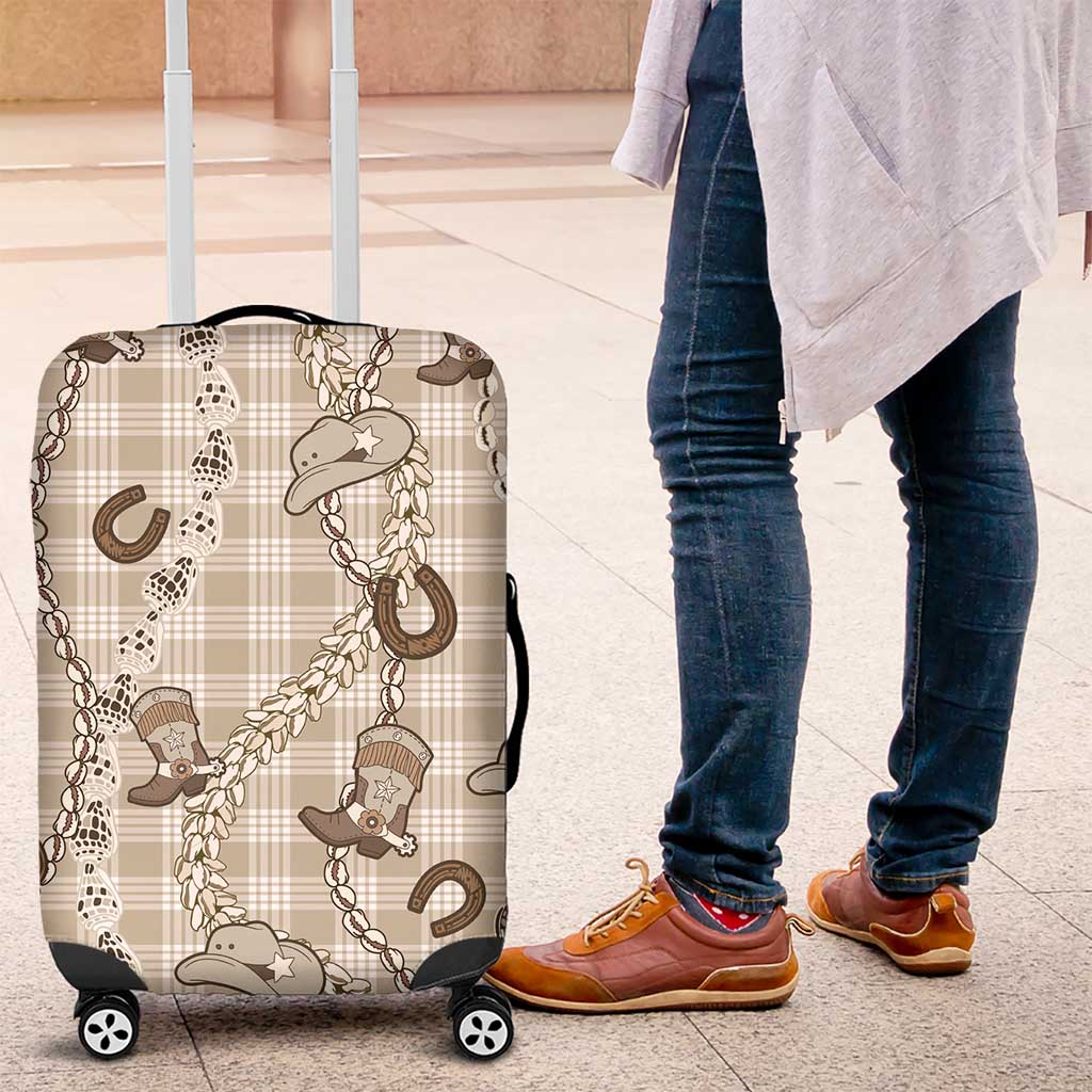 Hawaii Palaka Cowboy Luggage Cover Shell Maile Lei With Western Patterns DT05 Beige - Polynesian Pride