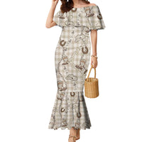 Hawaii Palaka Cowboy Mermaid Dress Shell Maile Lei With Western Patterns DT05 Women Beige - Polynesian Pride