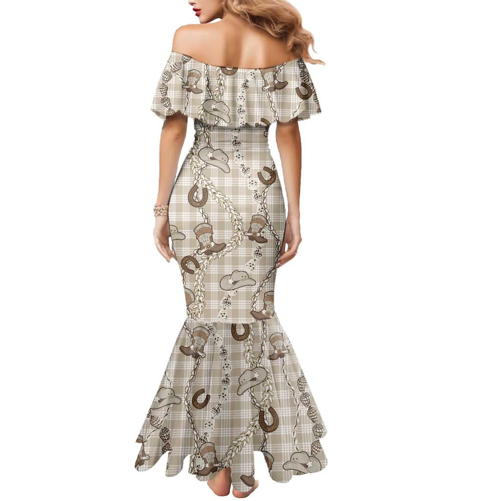 Hawaii Palaka Cowboy Mermaid Dress Shell Maile Lei With Western Patterns DT05 - Polynesian Pride