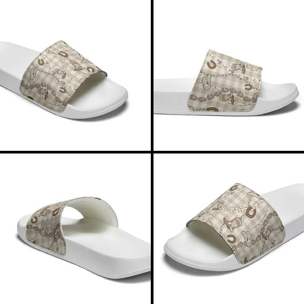 Hawaii Palaka Cowboy Slide Sandals Shell Maile Lei With Western Patterns - Polynesian Pride