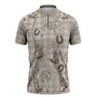 Hawaii Palaka Cowboy Zipper Polo Shirt Shell Maile Lei With Western Patterns DT05 Beige - Polynesian Pride