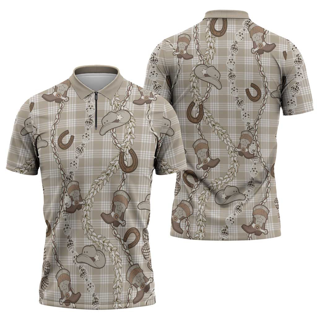 Hawaii Palaka Cowboy Zipper Polo Shirt Shell Maile Lei With Western Patterns DT05 - Polynesian Pride