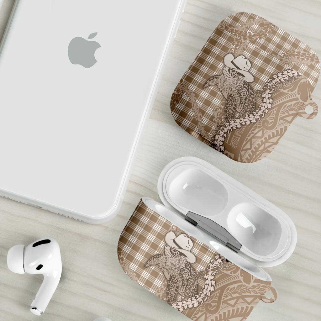 Beige Hawaii Palaka Cowboy Turtle AirPods Case Hawaiian Paniolo Puakenikeni Maile Lei DT05 - Polynesian Pride