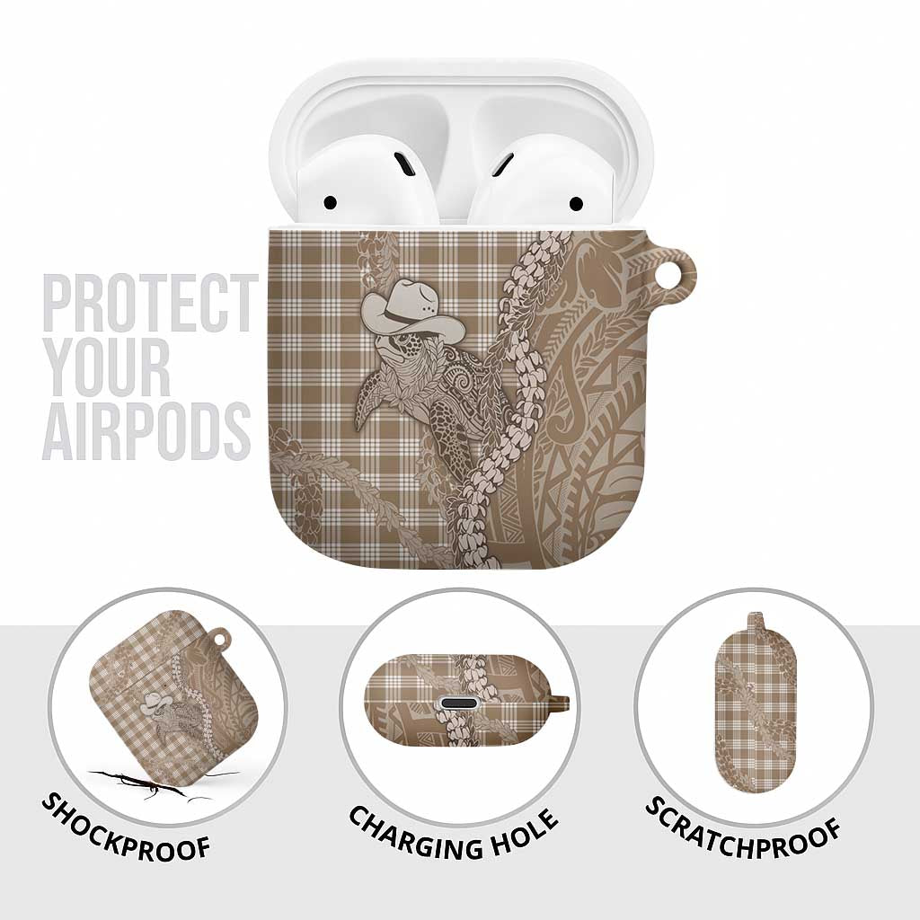 Beige Hawaii Palaka Cowboy Turtle AirPods Case Hawaiian Paniolo Puakenikeni Maile Lei DT05 - Polynesian Pride