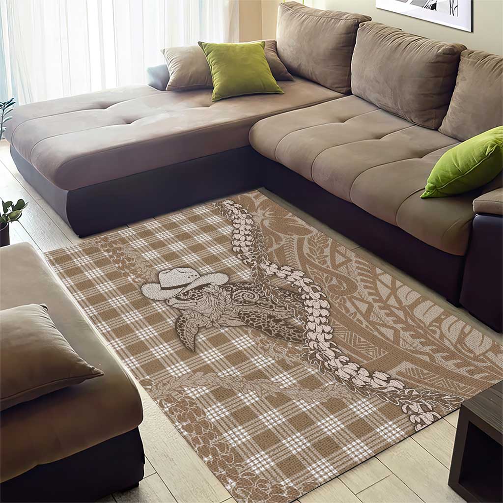 Beige Hawaii Palaka Cowboy Turtle Area Rug Hawaiian Paniolo Puakenikeni Maile Lei DT05 - Polynesian Pride
