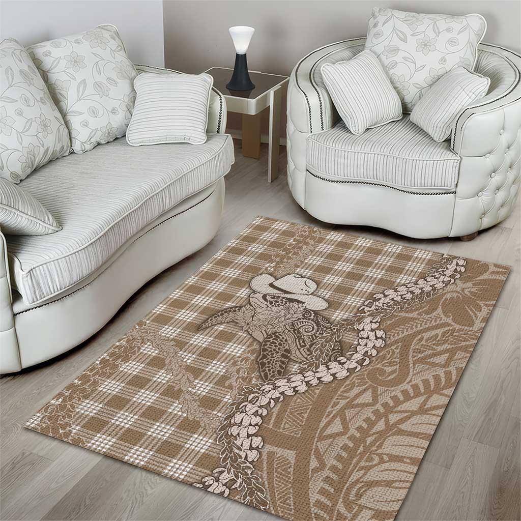 Beige Hawaii Palaka Cowboy Turtle Area Rug Hawaiian Paniolo Puakenikeni Maile Lei DT05 - Polynesian Pride
