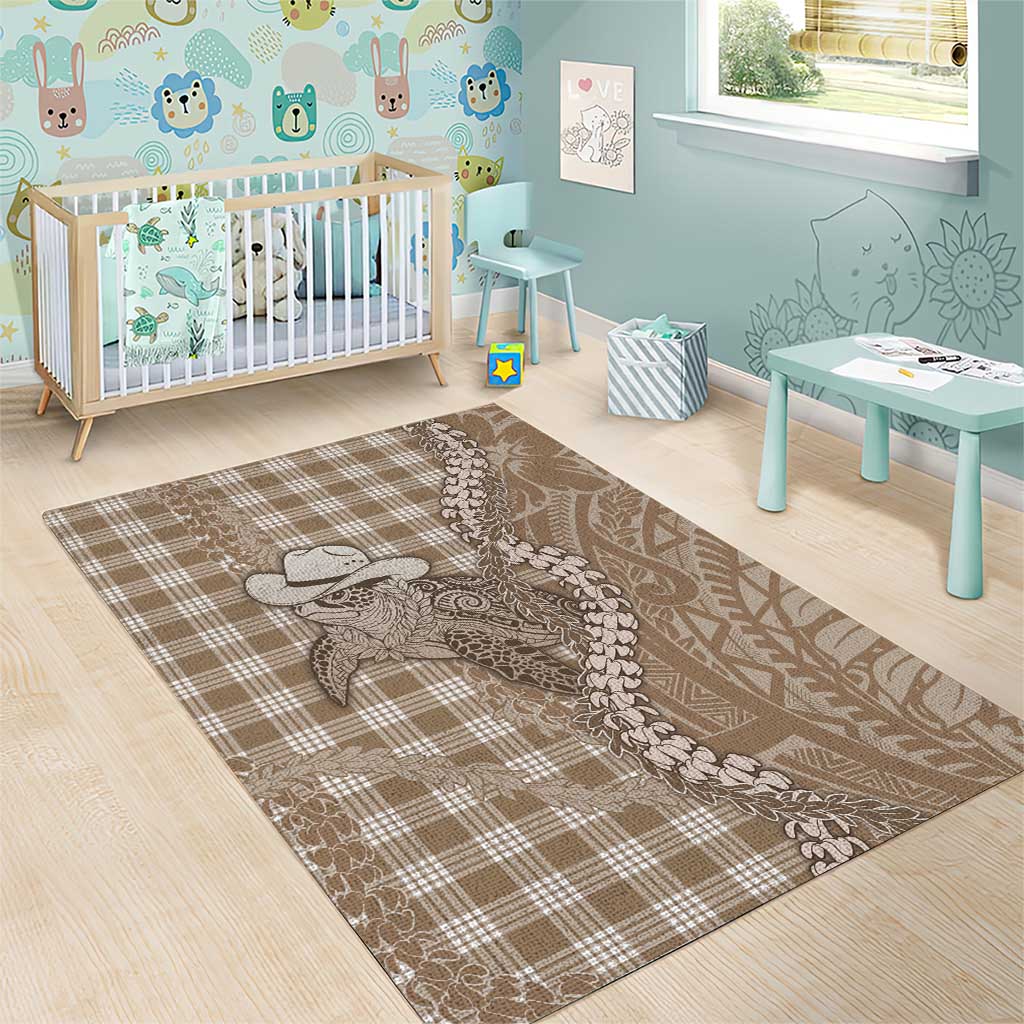 Beige Hawaii Palaka Cowboy Turtle Area Rug Hawaiian Paniolo Puakenikeni Maile Lei DT05 - Polynesian Pride