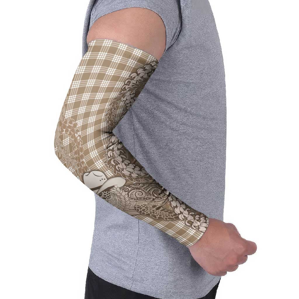 Beige Hawaii Palaka Cowboy Turtle Arm Sleeves Hawaiian Paniolo Puakenikeni Maile Lei DT05 - Polynesian Pride