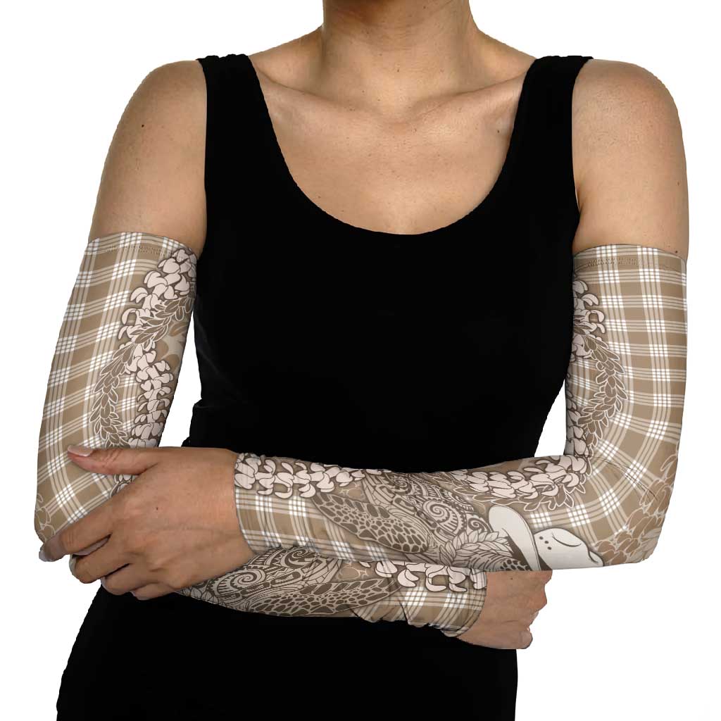 Beige Hawaii Palaka Cowboy Turtle Arm Sleeves Hawaiian Paniolo Puakenikeni Maile Lei DT05 - Polynesian Pride