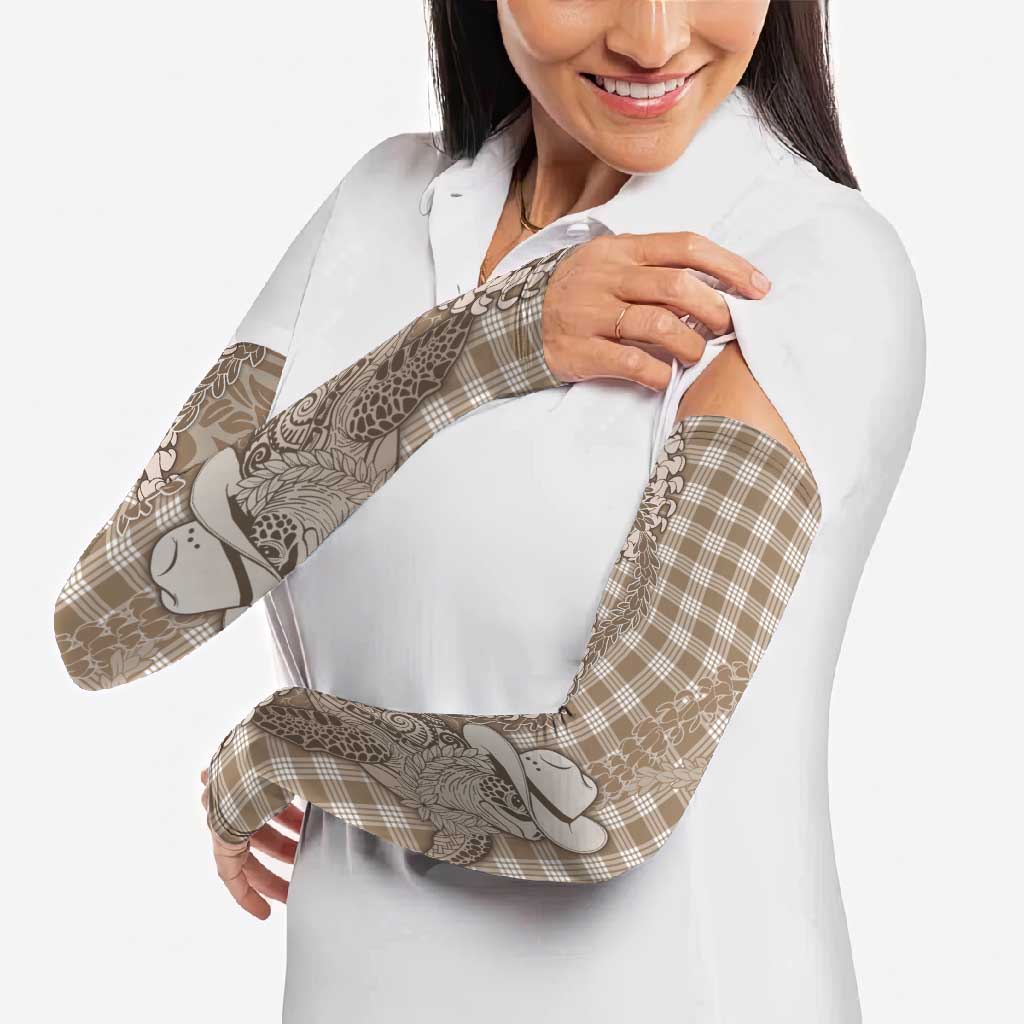 Beige Hawaii Palaka Cowboy Turtle Arm Sleeves Hawaiian Paniolo Puakenikeni Maile Lei DT05 - Polynesian Pride