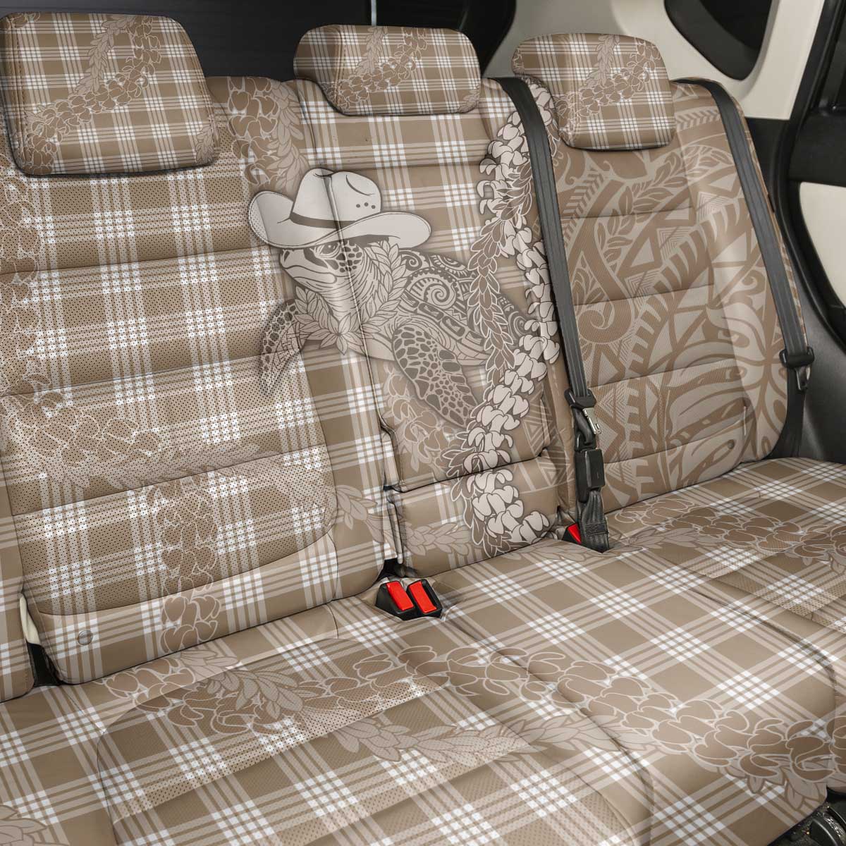 Beige Hawaii Palaka Cowboy Turtle Back Car Seat Cover Hawaiian Paniolo Puakenikeni Maile Lei DT05 - Polynesian Pride