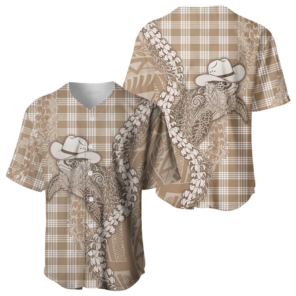 Beige Hawaii Palaka Cowboy Turtle Baseball Jersey Hawaiian Paniolo Puakenikeni Maile Lei DT05 - Polynesian Pride